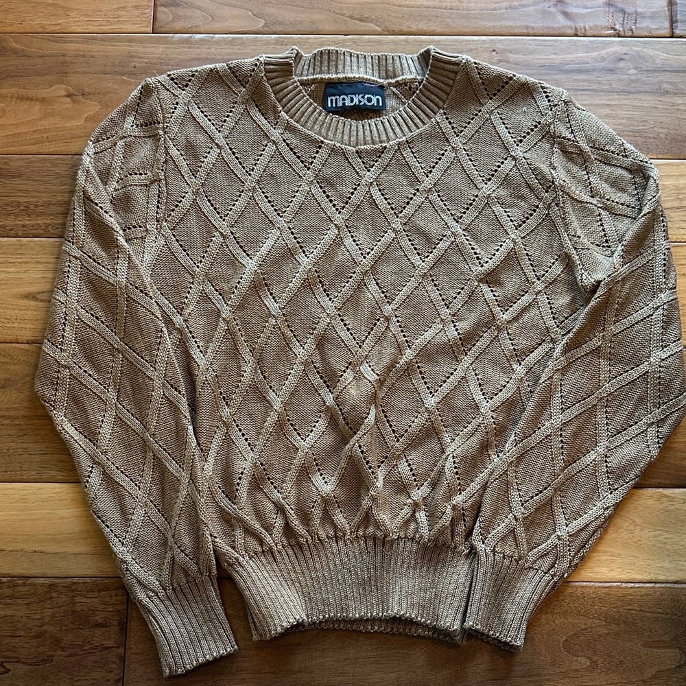 Vtg Madison pointelle stitch diamond sweater